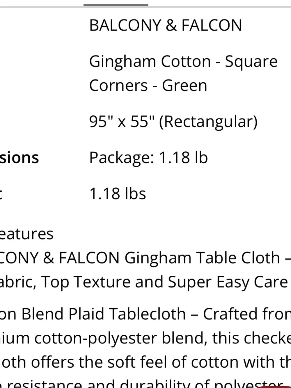 Gingham Tablecloth Cotton Blend Rectangular  95x55” GREEN WHITE